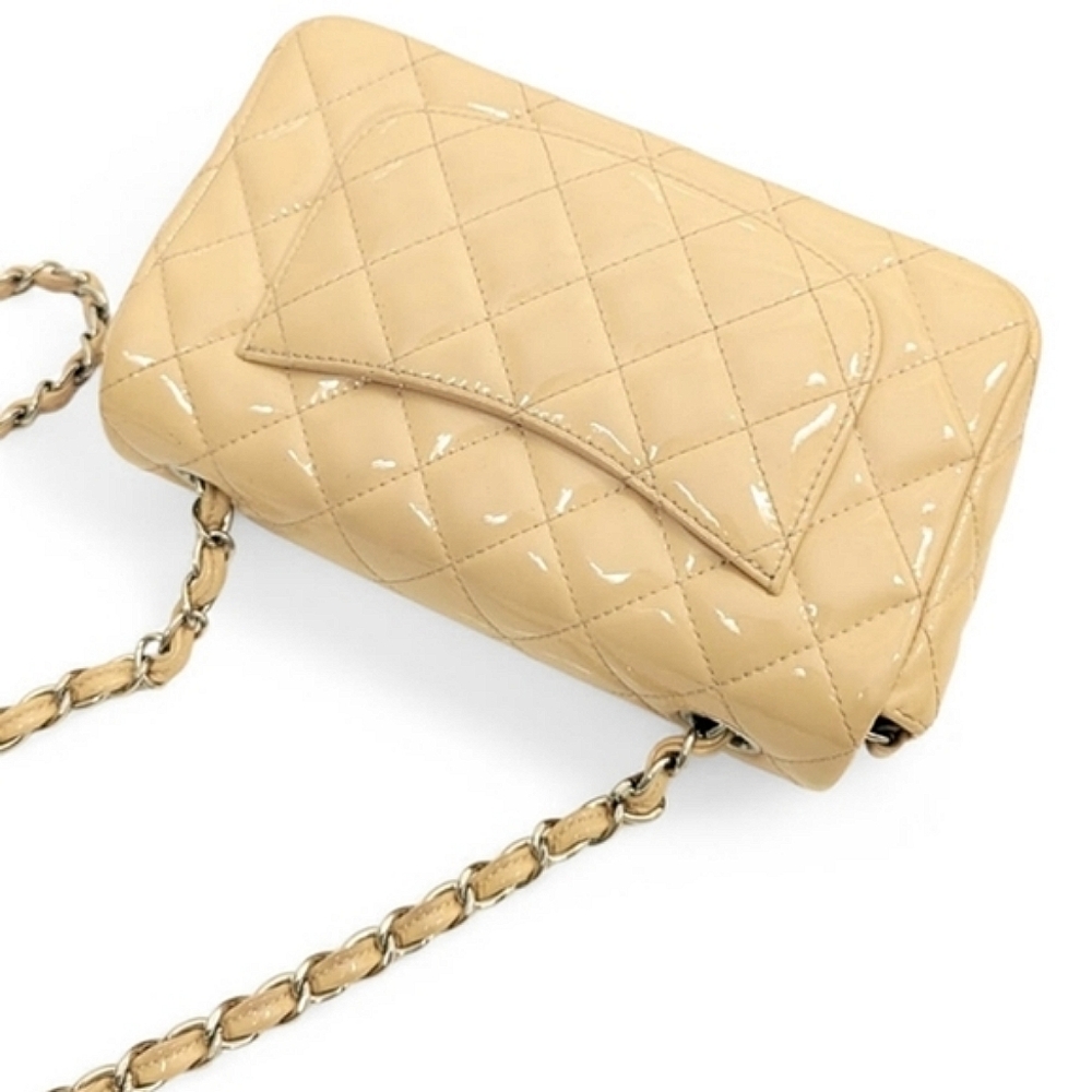 Chanel Classic Mini Rectangular Flap Bag Peach Beige Patent Leather - Picture 15 of 17